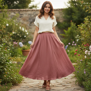 Gonna elegante in lino da donna | Vita alta e pieghe