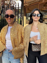 Lässige Tweedjacke Für Damen | Goldene Pailletten