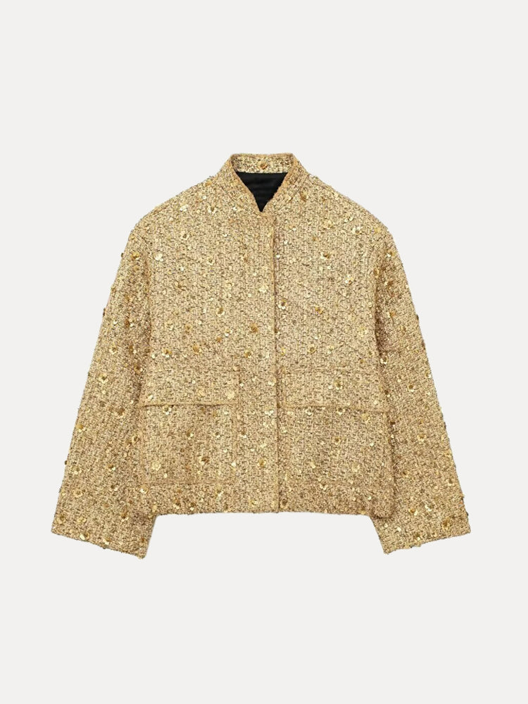 Lässige Tweedjacke Für Damen | Goldene Pailletten
