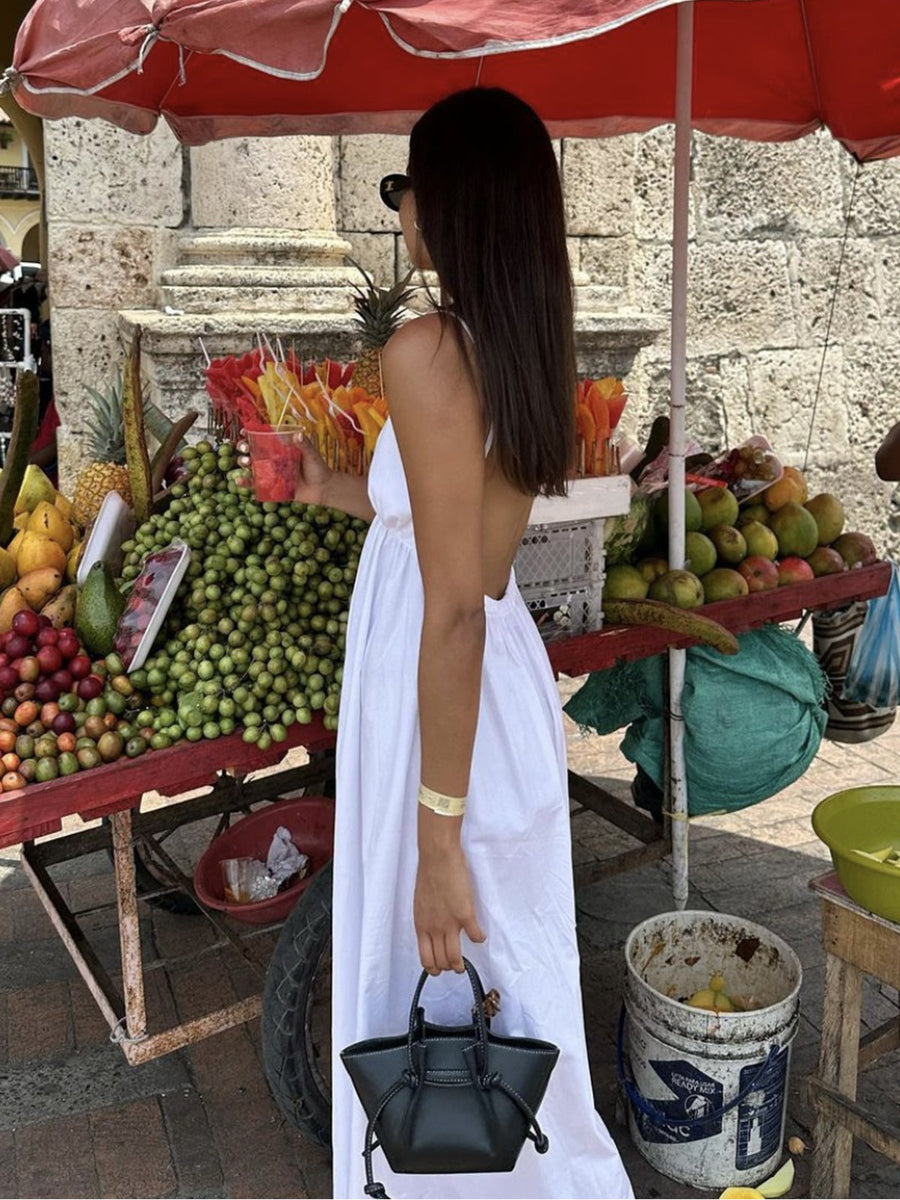 Maxi Sommerkleid aus Baumwolle mit offenem Rücken – Elegant & Luftig