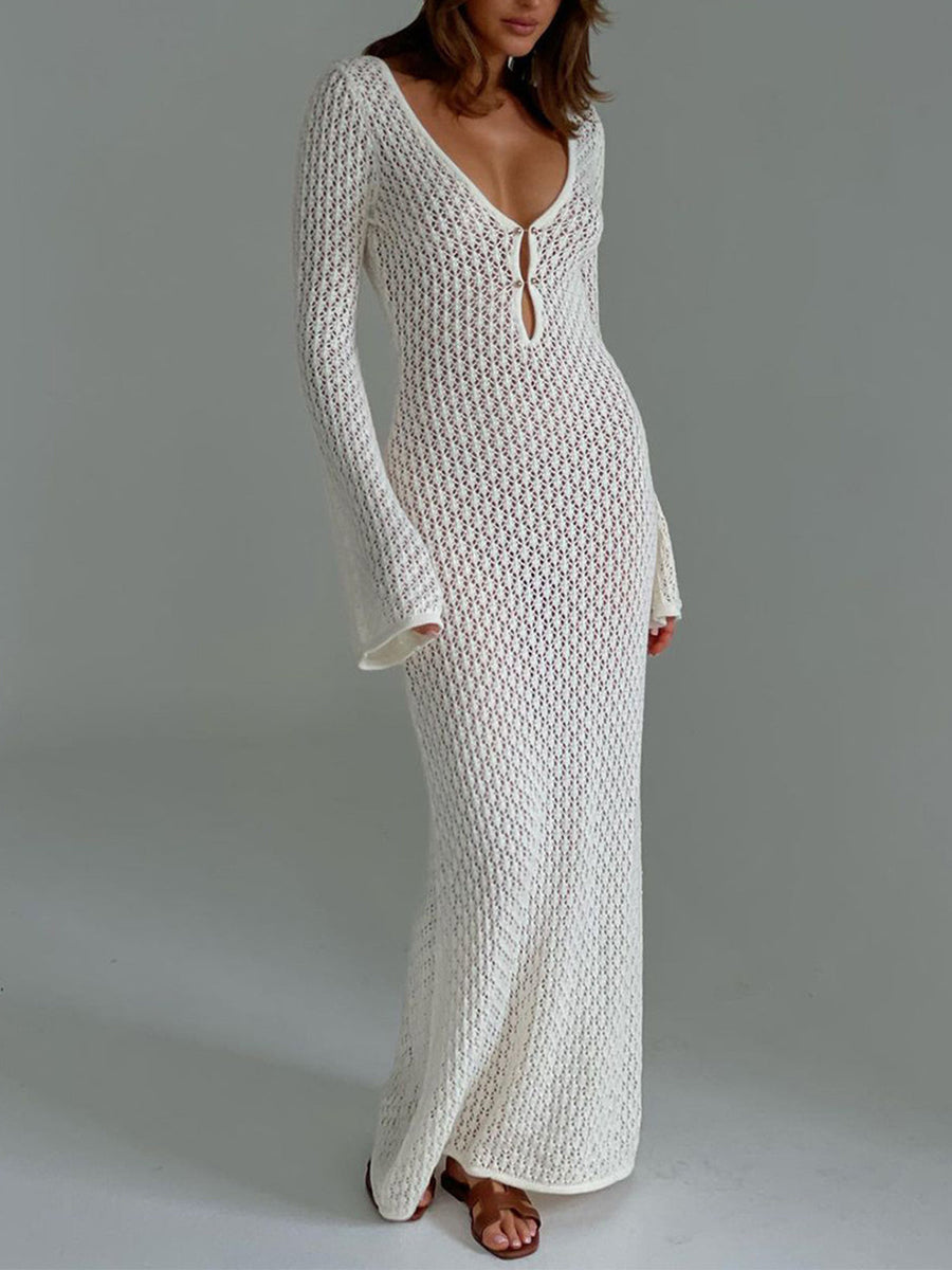 Gehäkelten Strandkleid Maxi – Boho Sommerkleid mit V-Ausschnitt