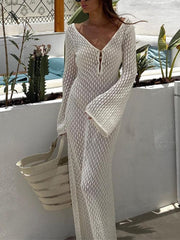 Greta | V-Ausschnitt Gehäkeltes Maxikleid mit Glockenärmeln  – Boho-Chic für den Sommer