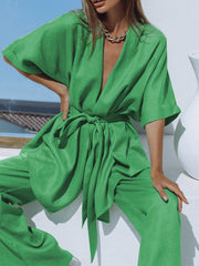 Zweiteiliges Oversize-Leinen-Set – Atmungsaktive Baumwoll-Leinen-Mischung