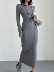 Bequemes | Stylische Herbst Freizeitkleid Mit Kapuze Und Kordelzug Für Frauen für dich