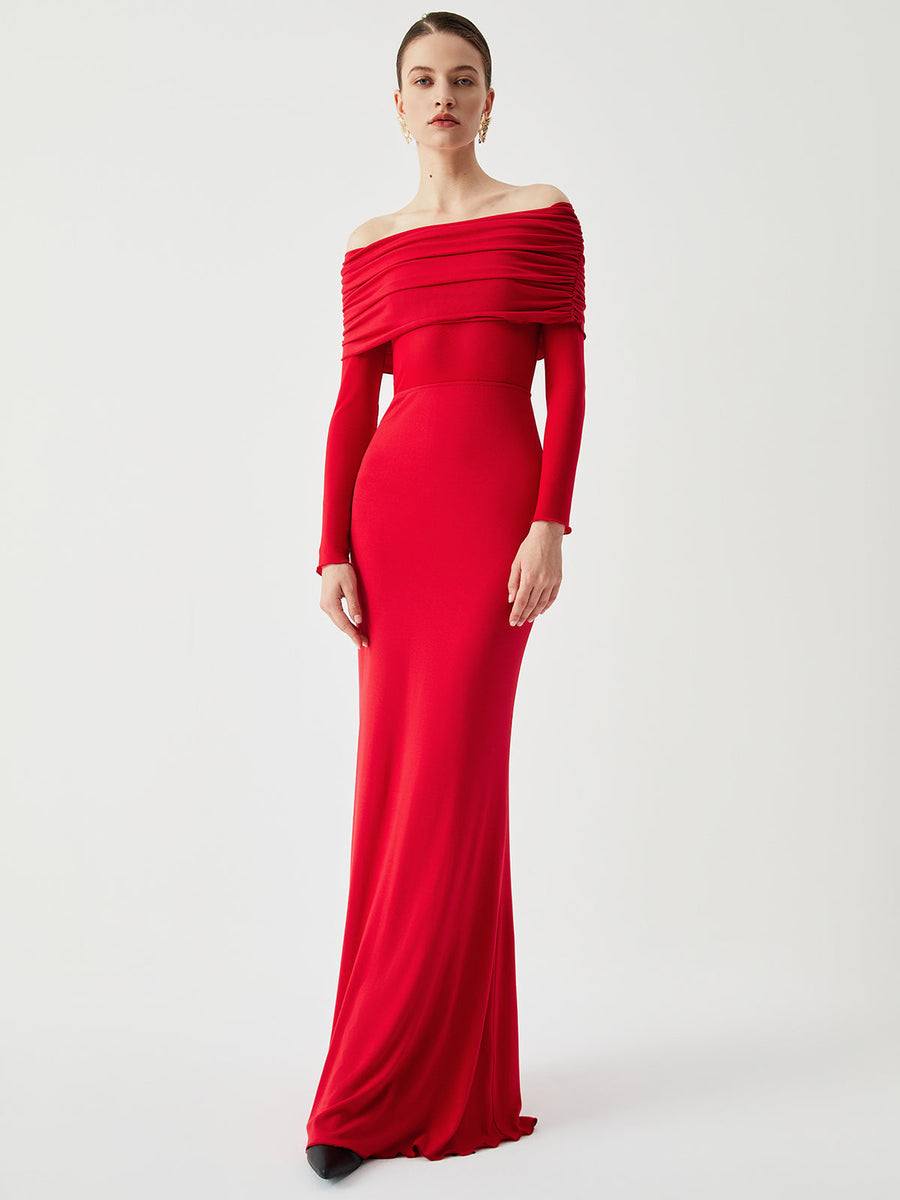 Elegantes Schulterfreies Maxikleid Für Frauen