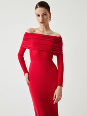 Elegantes Schulterfreies Maxikleid Für Frauen
