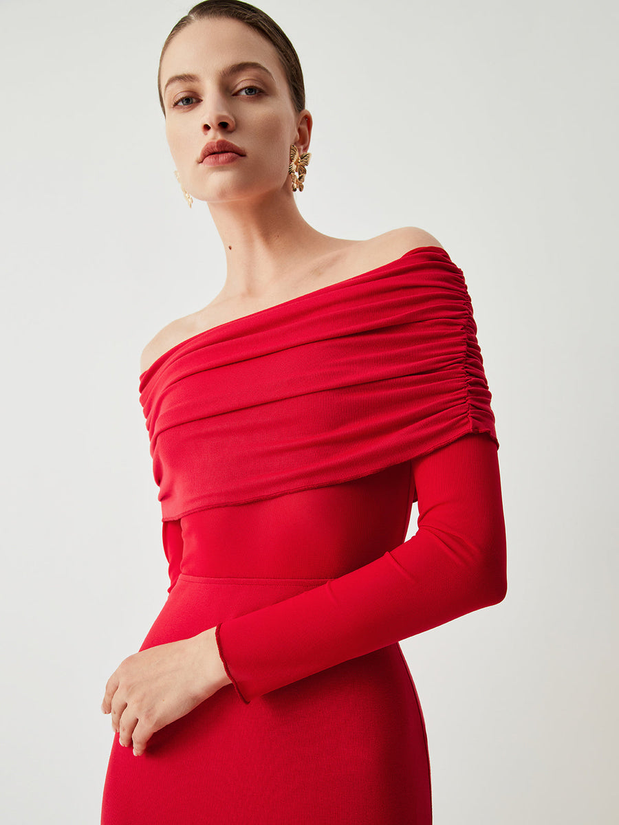 Elegantes Schulterfreies Maxikleid Für Frauen