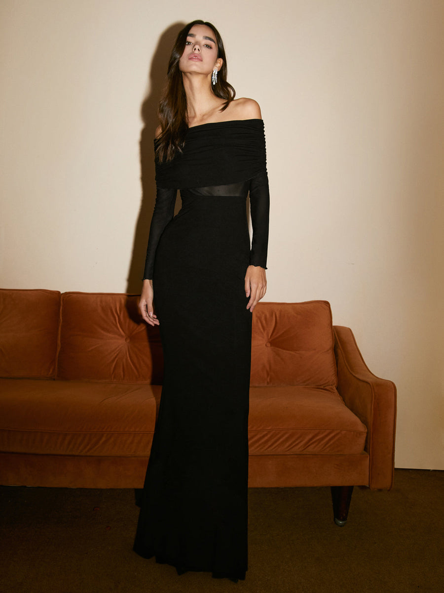 Elegantes Schulterfreies Maxikleid Für Frauen
