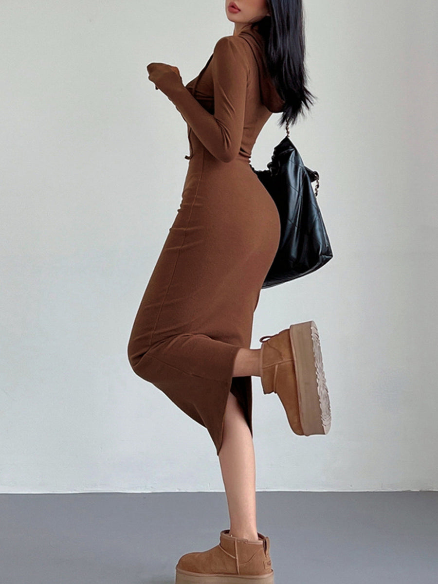 Bequemes | Stylische Herbst Freizeitkleid Mit Kapuze Und Kordelzug Für Frauen für dich