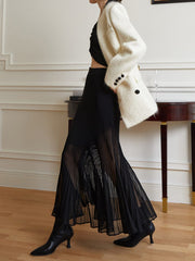Annerose | Eleganter Plissee-Midirock aus transparentem Chiffon mit blickdichtem Unterrock