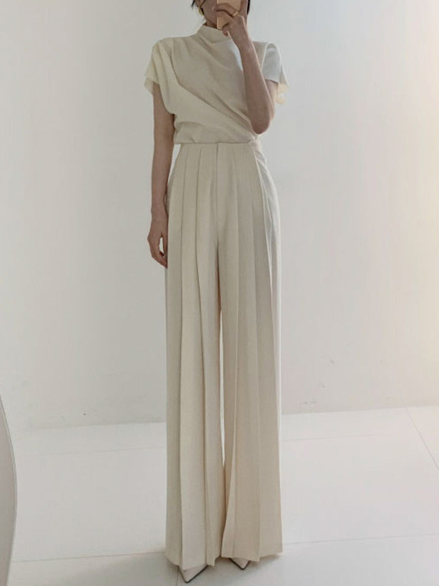 Elegante High-Waist Plissee-Hose mit weitem Bein – Büro & Freizeit