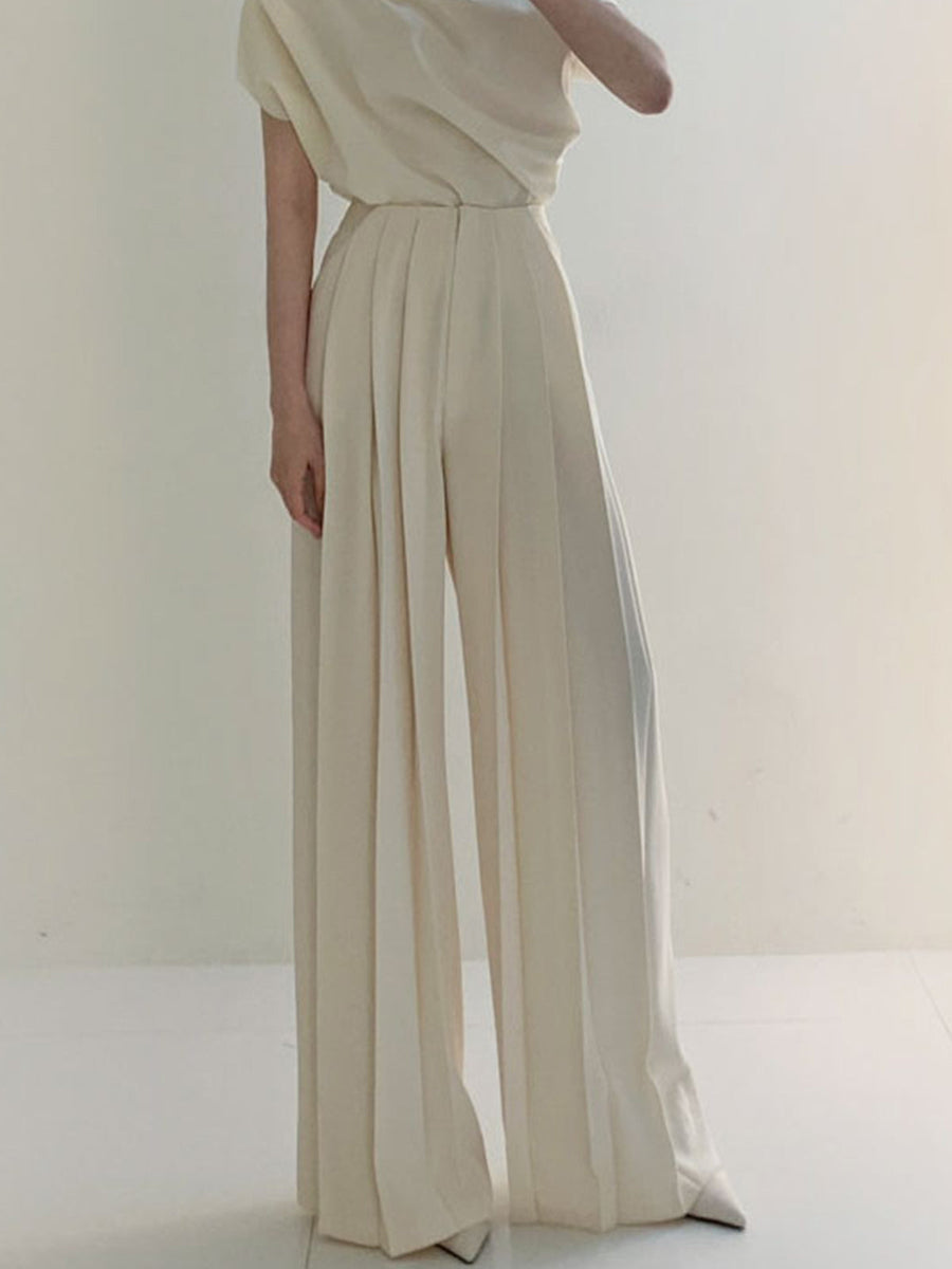 Elegante High-Waist Plissee-Hose mit weitem Bein – Büro & Freizeit