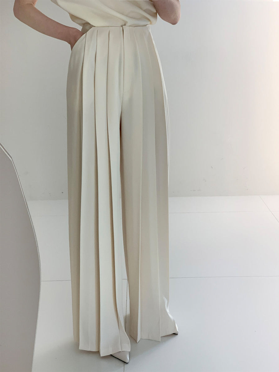 Elegante High-Waist Plissee-Hose mit weitem Bein – Büro & Freizeit