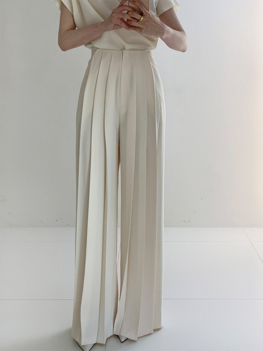 Elegante High-Waist Plissee-Hose mit weitem Bein – Büro & Freizeit