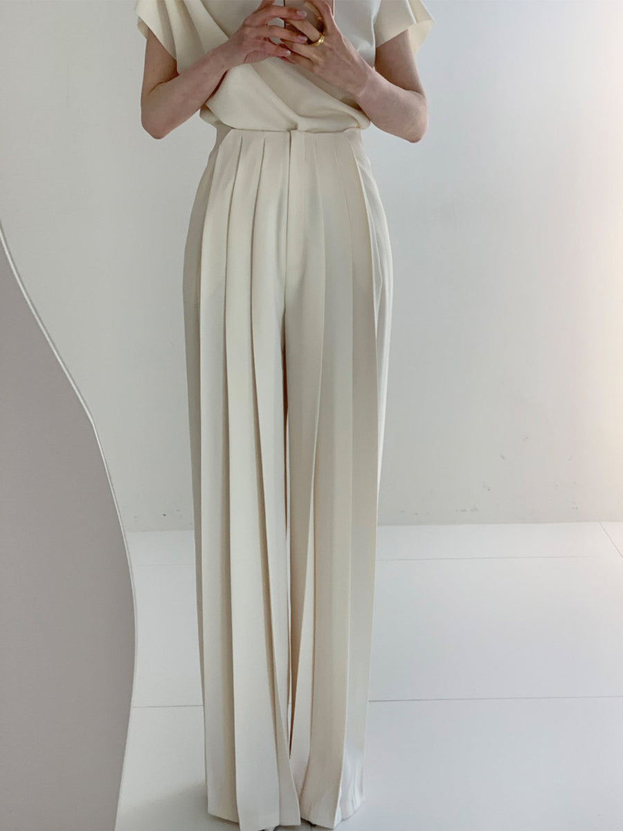 Elegante High-Waist Plissee-Hose mit weitem Bein – Büro & Freizeit