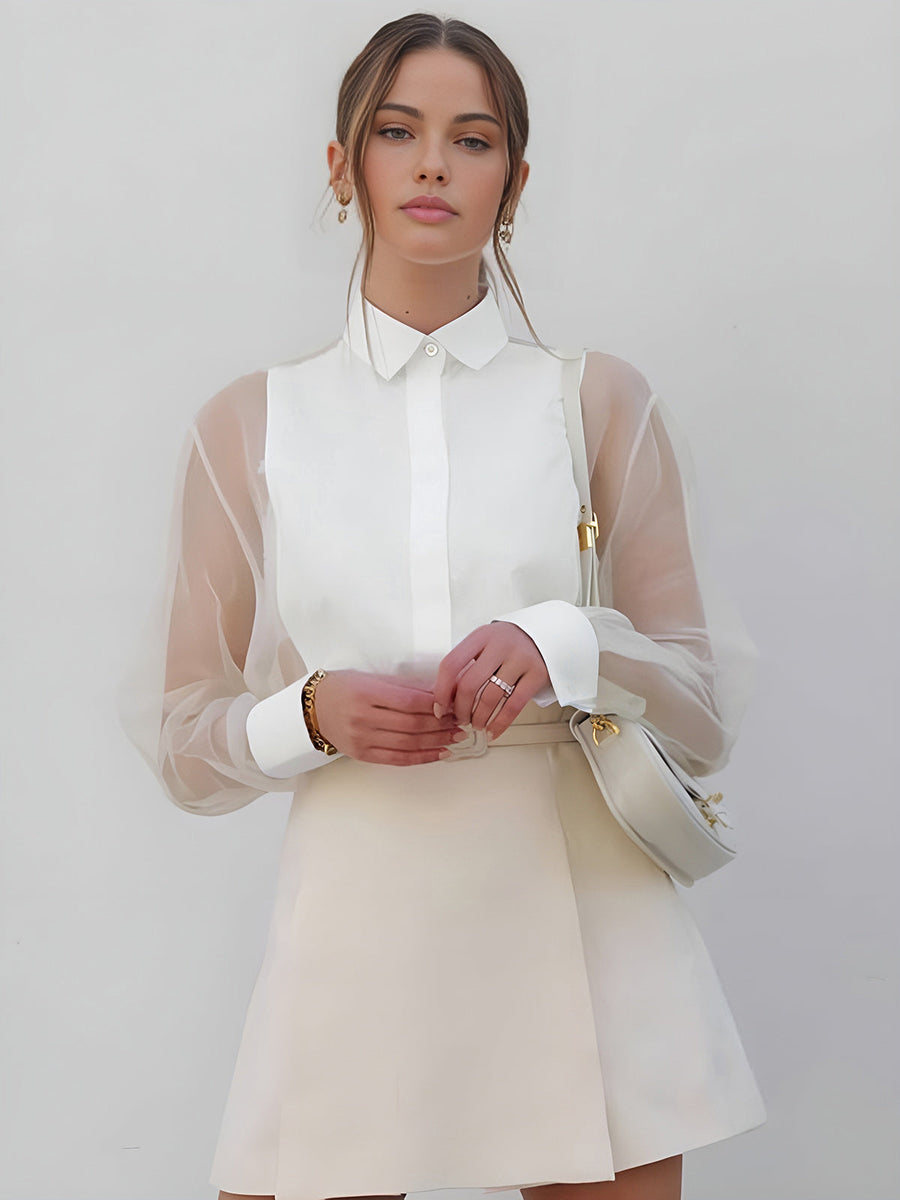 Elegante Damenbluse mit Transparenzärmeln – Stilvoll, Feminin & Zeitlos