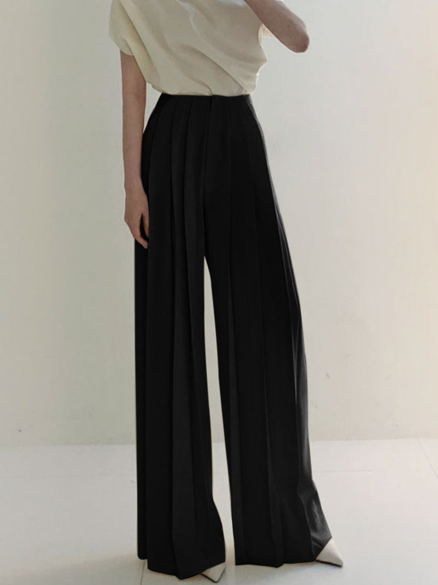 Elegante High-Waist Plissee-Hose mit weitem Bein – Büro & Freizeit