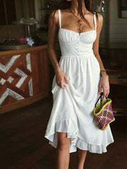 Elegant Ruffle Hem Cami Midi Dress – Sleeveless Summer Sundress