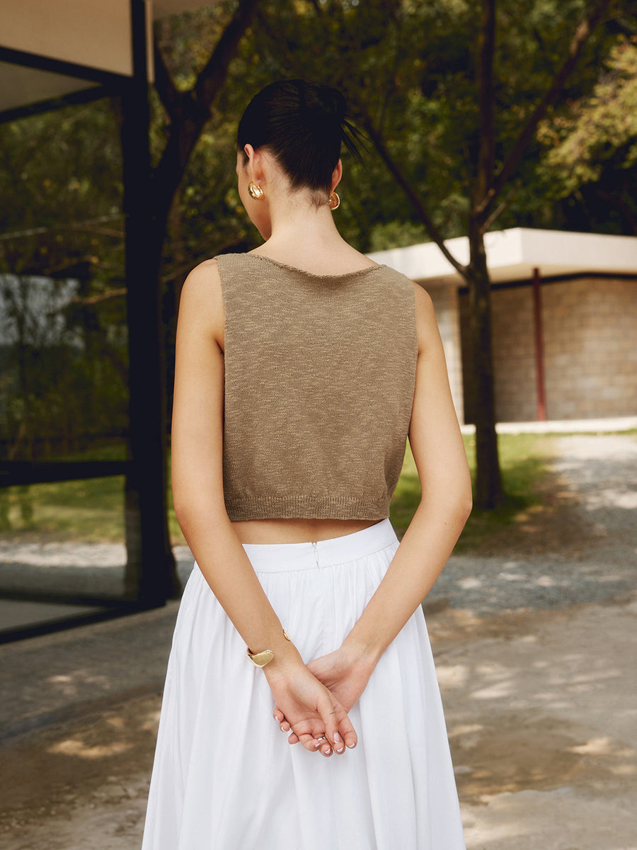 Damen Crop Tanktop aus Baumwollmischung – Ärmelloses Stricktop