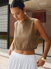 Damen Crop Tanktop aus Baumwollmischung – Ärmelloses Stricktop