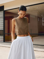 Damen Crop Tanktop aus Baumwollmischung – Ärmelloses Stricktop