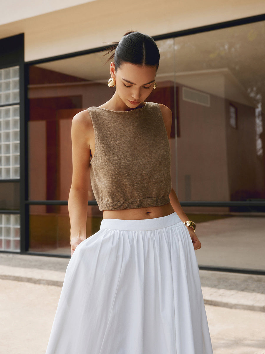 Damen Crop Tanktop aus Baumwollmischung – Ärmelloses Stricktop