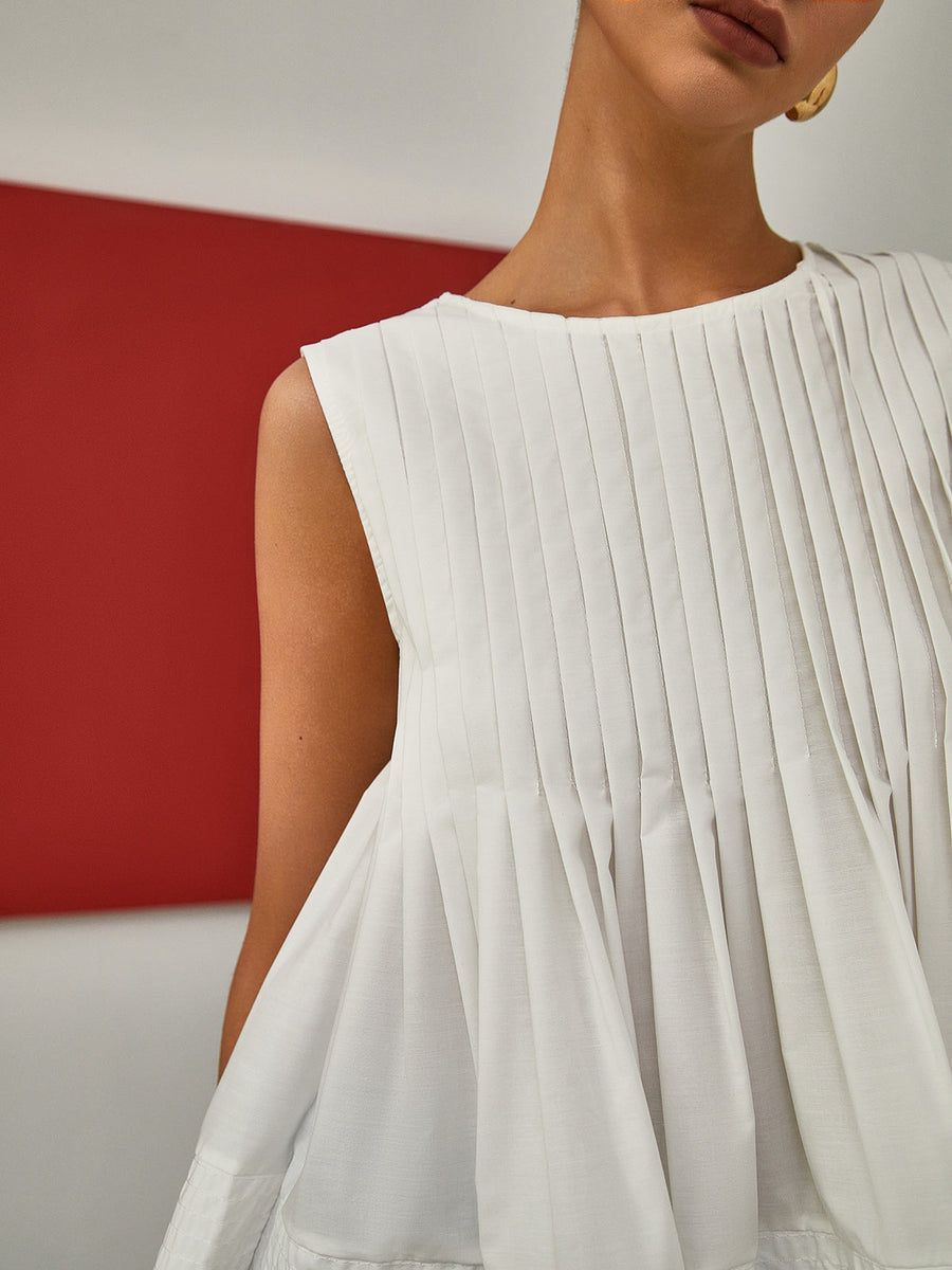 Ärmellose Plissee-Peplum-Bluse – Eleganter Taillenbetonter Look