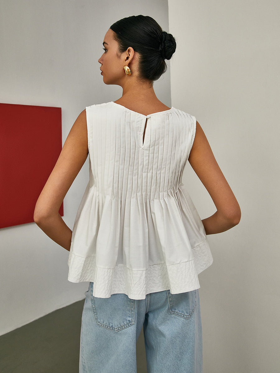 Ärmellose Plissee-Peplum-Bluse – Eleganter Taillenbetonter Look