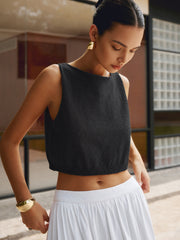 Damen Crop Tanktop aus Baumwollmischung – Ärmelloses Stricktop