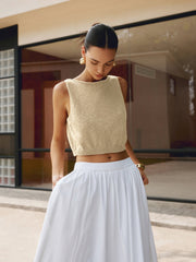 Damen Crop Tanktop aus Baumwollmischung – Ärmelloses Stricktop