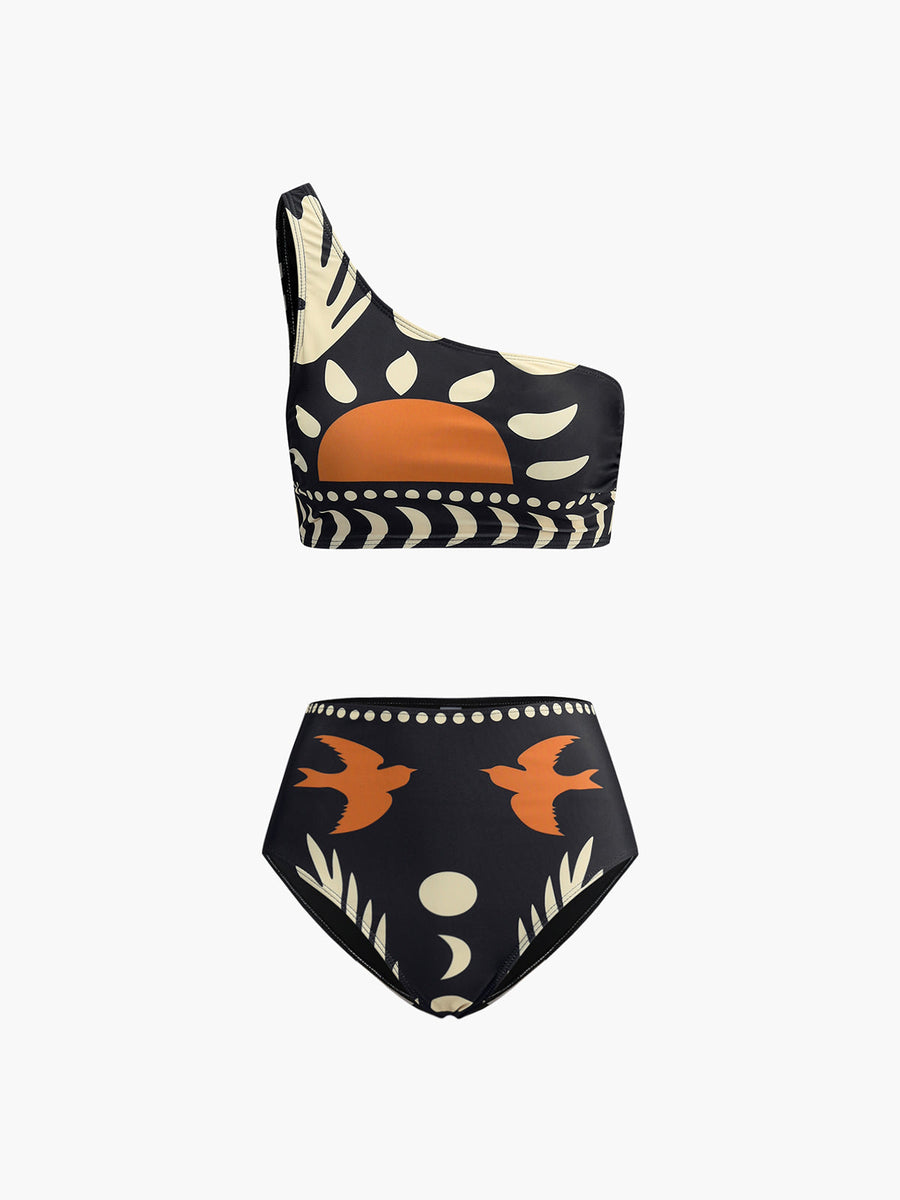Asymmetrisches Bikini-Set mit Vogelprint – Trendiger Sommer-Look