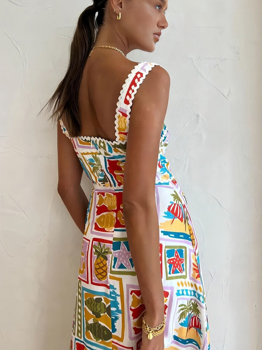 Ärmelloses Maxikleid mit Graffiti-Print – Sommermode mit Kunstflair