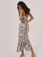 Boho Maxikleid mit Blumenprint & asymmetrischem Saum – Sommerkleid
