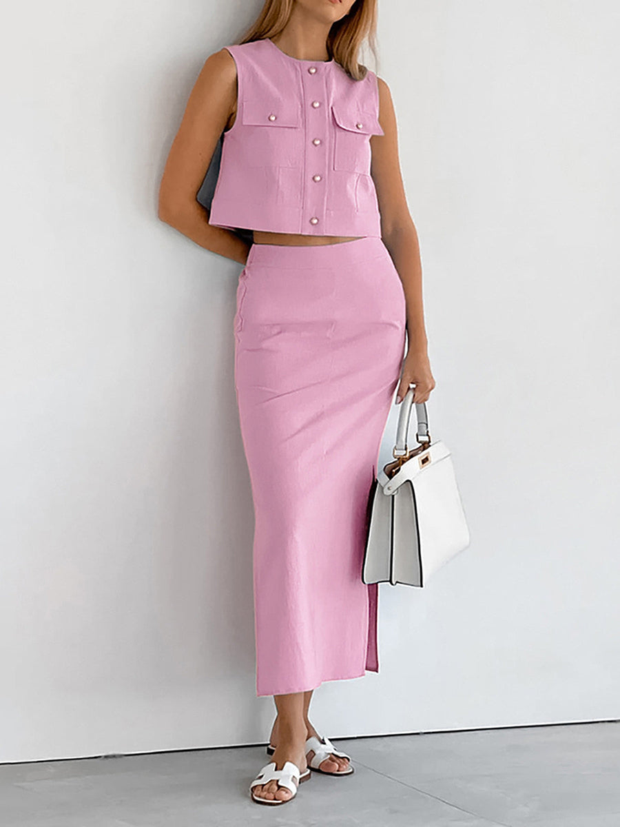 Damen ärmelloses Baumwoll-Rock-Set – Elegantes Zweiteiler-Outfit