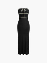 Amelie | Schulterfreies Bouclé-Kleid in Crème mit Kontrastpaspeln