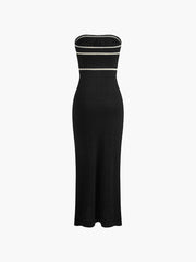 Amelie | Schulterfreies Bouclé-Kleid in Crème mit Kontrastpaspeln