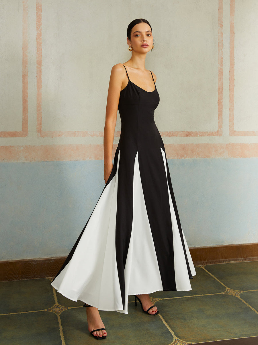Elegantes Colorblock Spaghettiträger Maxikleid – Leichtes Sommerkleid