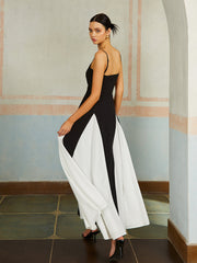 Elegantes Colorblock Spaghettiträger Maxikleid – Leichtes Sommerkleid