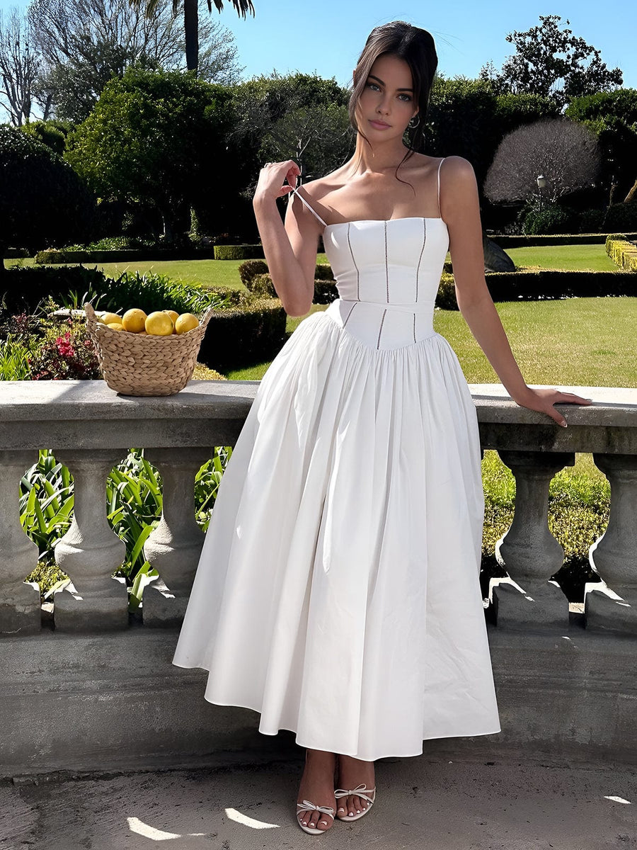 Mia | Elegantes Corsagen-Midikleid mit Spaghettiträgern – Feminine Raffinesse
