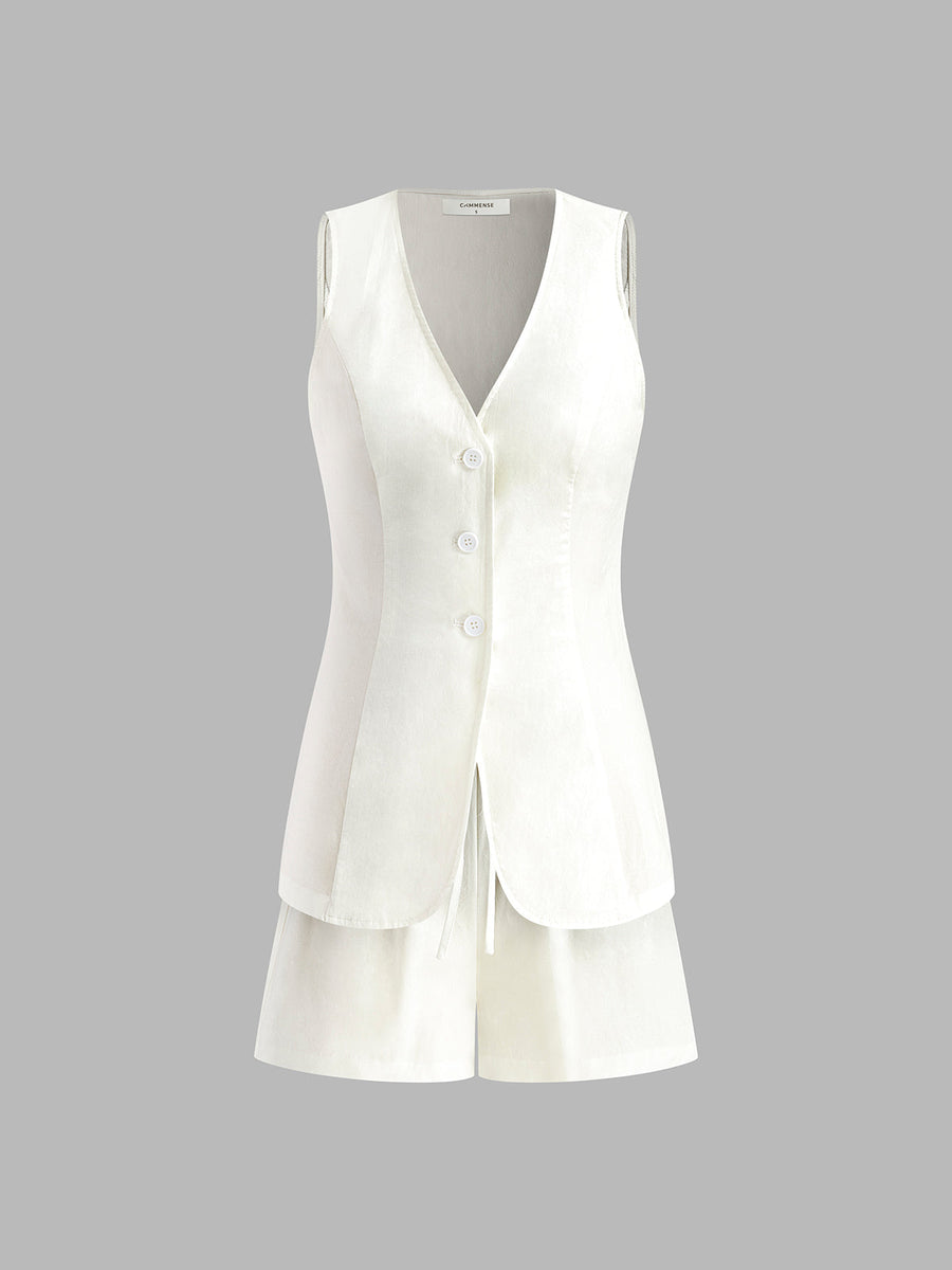 Damen Sommer Zweiteiler – Kordelzug-Top & Shorts mit Schlitz