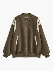 Molly | Lässige Varsity-Jacke im Retro-Stil mit gestreiften Ärmeldetails und gerippten Bündchen