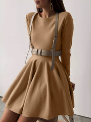 Alina | Elegantes Damen Skaterkleid in Crème mit Langarm
