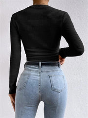 Jana | Damen Langarm Crop-Top Aus Waffelstrick