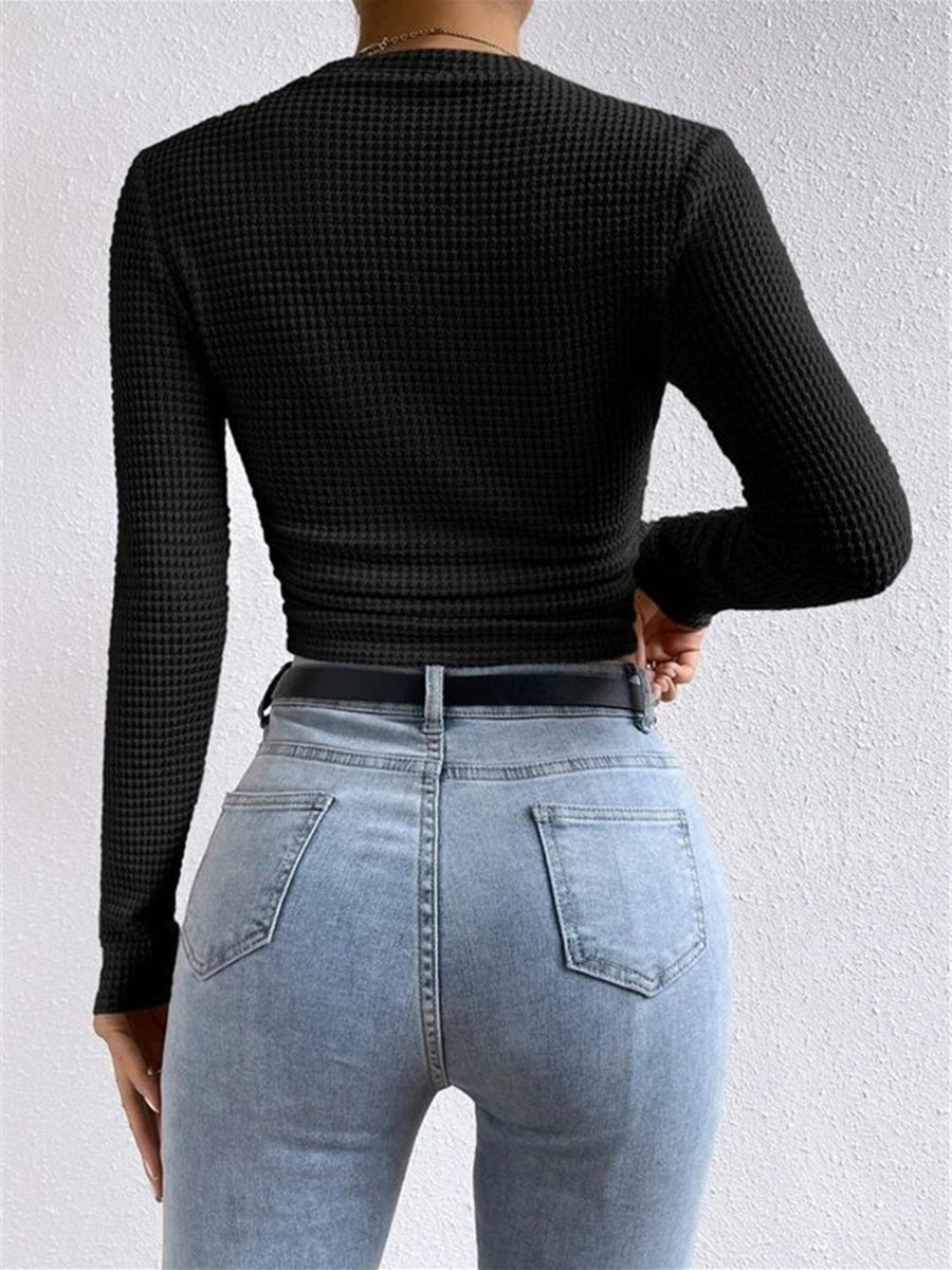 Jana | Damen Langarm Crop-Top Aus Waffelstrick