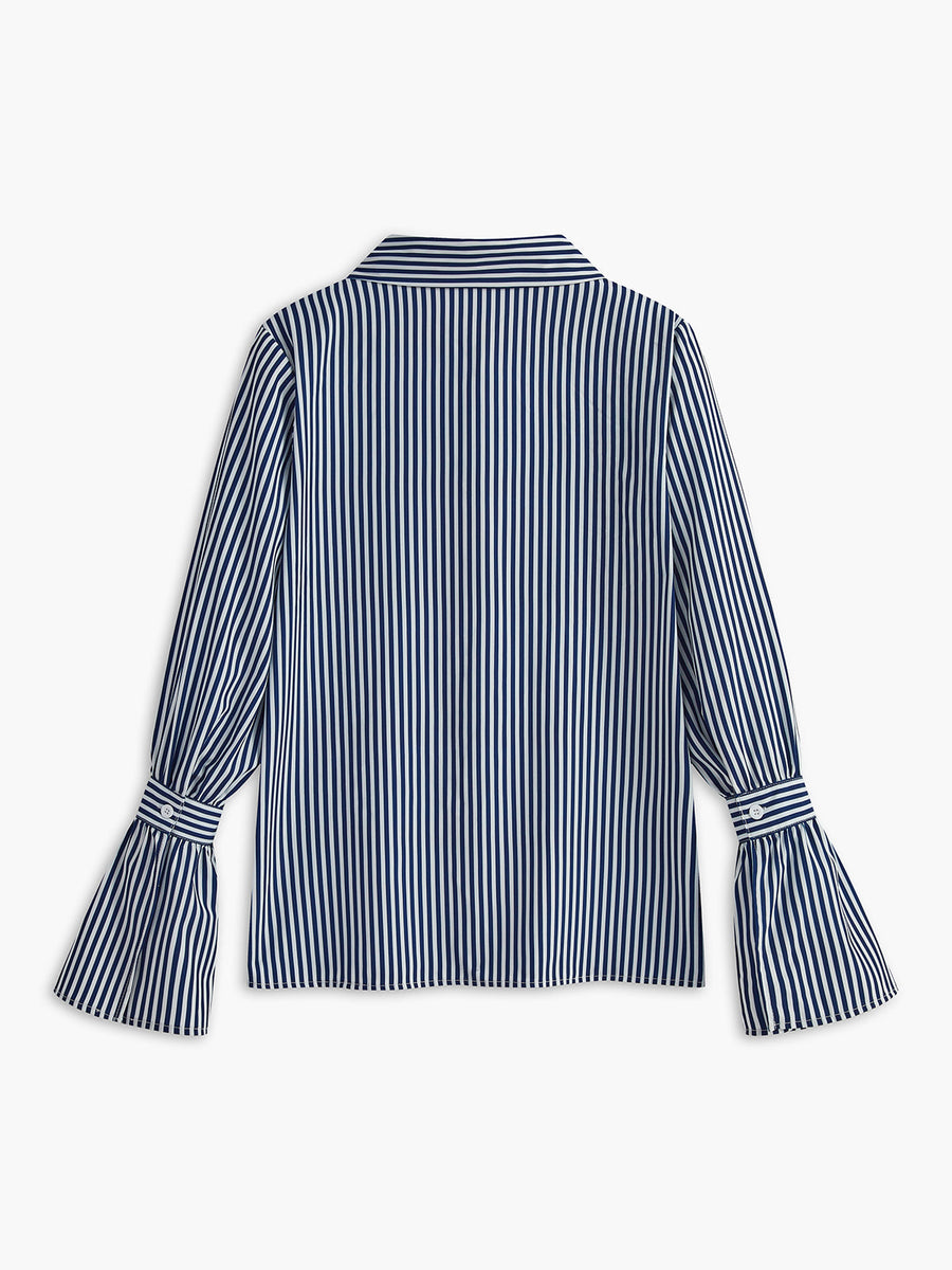 Gestreifte Damenbluse in Navy mit ausgestellten Ärmeln