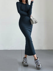 Bequemes | Stylische Herbst Freizeitkleid Mit Kapuze Und Kordelzug Für Frauen für dich