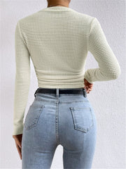 Jana | Damen Langarm Crop-Top Aus Waffelstrick