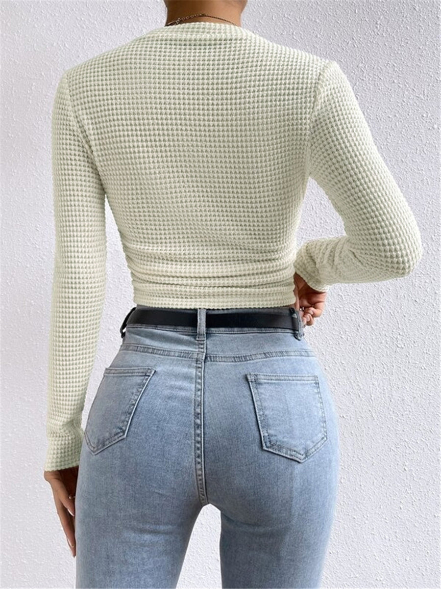 Jana | Damen Langarm Crop-Top Aus Waffelstrick