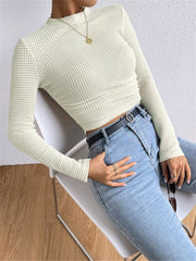 Jana | Damen Langarm Crop-Top Aus Waffelstrick