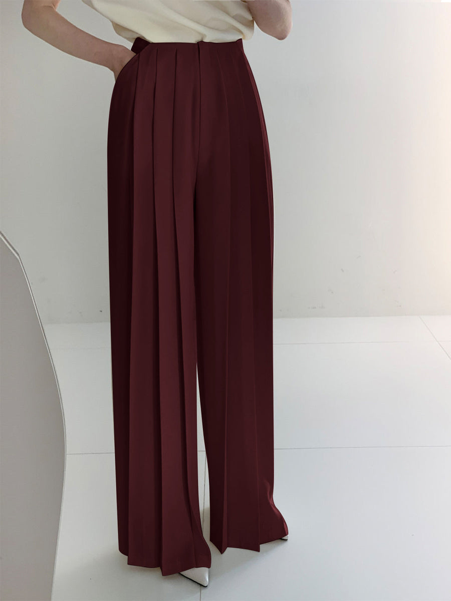 Elegante High-Waist Plissee-Hose mit weitem Bein – Büro & Freizeit